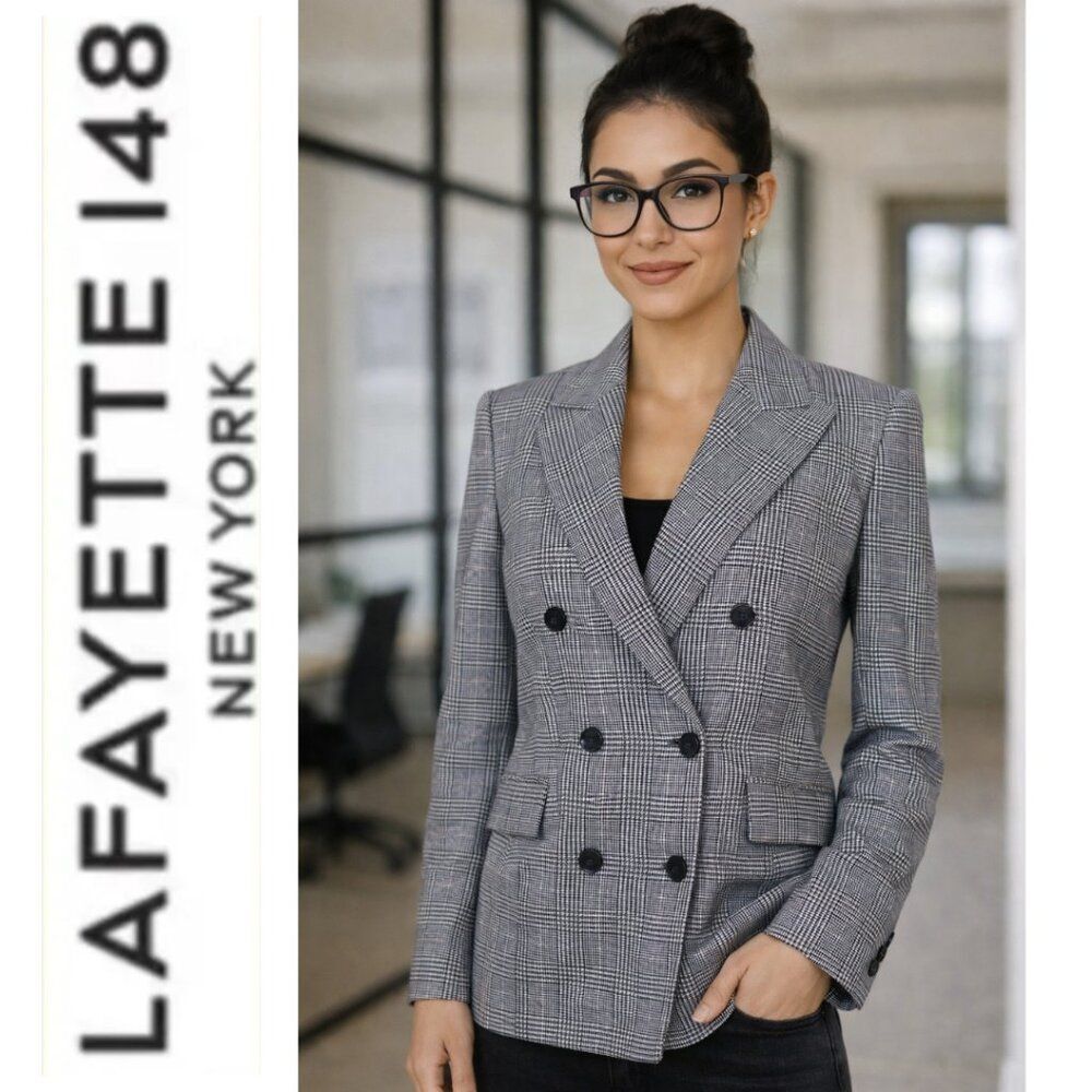 Lafayette 148 Wool Houndstooth, Plaid Blazer (Size 18)